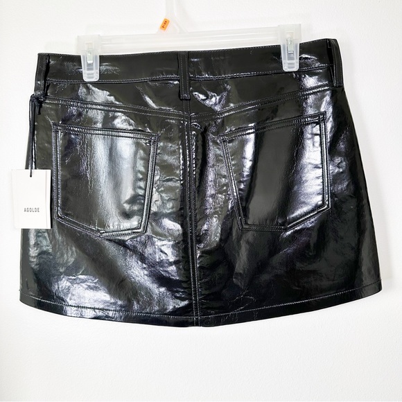 Agolde Recycled Leather Liv Mini Skirt in Black Patent NWT - Picture 3 of 7